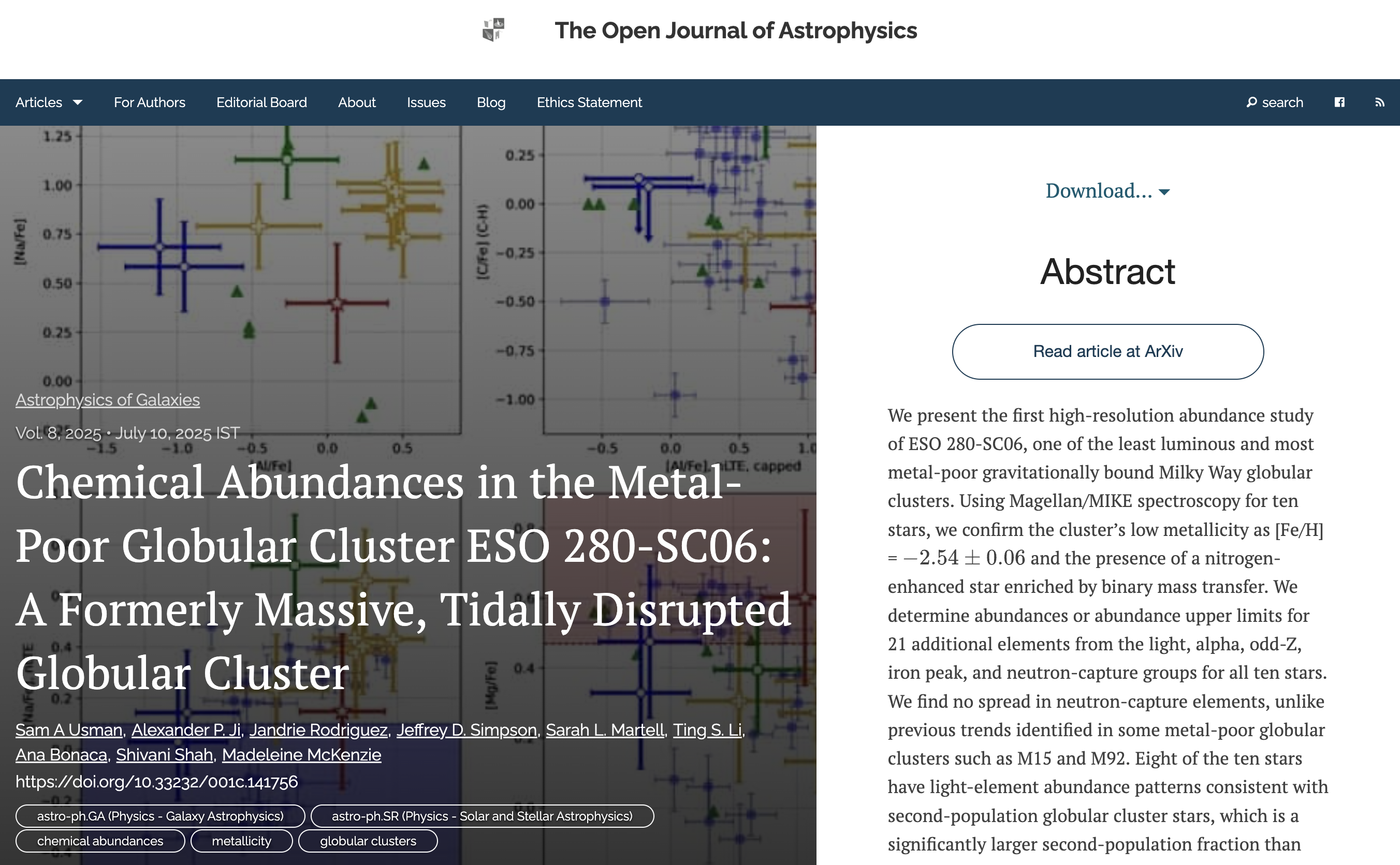 A screengrab of the ESO 280-SC06 paper in the Open Journal of Astrophysics